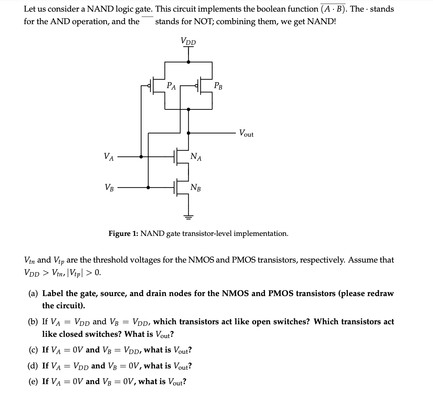 Let us consider a NAND logic gate. This circuit implements the boolean